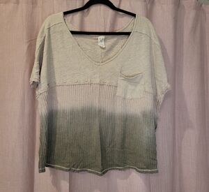 We The Free Ombre Ribbed V-Neck Top in Cream and Olive